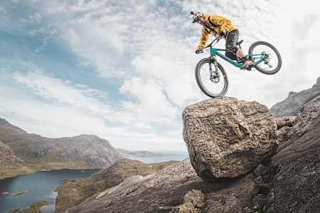 Danny Macaskill nose bonk during The Slabs film on the Isle of Skye.