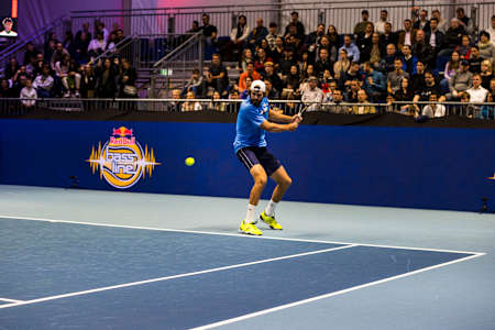 Reilly Opelka performs at the Red Bull BassLine in Vienna, Austria on October 22, 2021. 