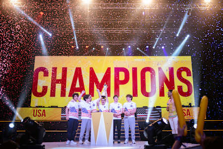 Team USA is seen during the prize giving of the Red Bull Campus Clutch World Finals in São Paulo, Brazil on December 16, 2022. 