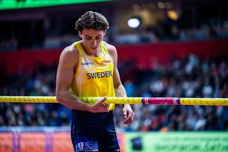 Armand Duplantis of Sweden seen during the World Athletics Indoor Championships in Belgrade, Serbia on March 20, 2022.