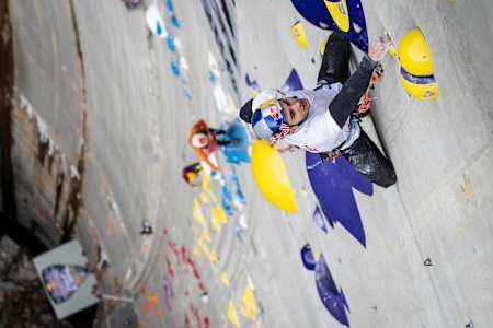 Alberto Ginés López performs during the Red Bull Dual Ascent in Verzasca, Switzerland on November 1, 2023.