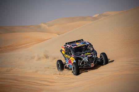 Cristina Gutierrez of Red Bull Can-Am Factory Team races during stage 10 of Rally Dakar 2023 from Haradh to Shaybah, Saudi Arabia on January 11, 2023.