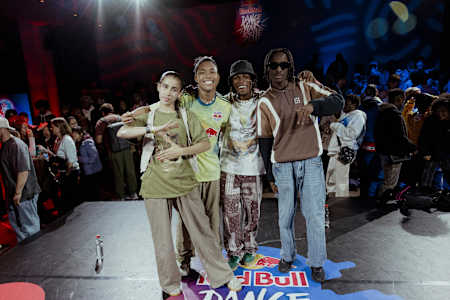 Jazzy, The Crown, King Davinci and Gio winning the pre final 2 prior to the Red Bull Dance Your Style World Final at Union Hall in Frankfurt, Germany, on November 2nd, 2023.