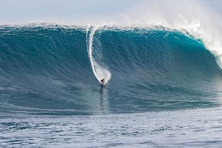 Lucas Chianca rides a huge wave at Cortes Bank off the coast of California.