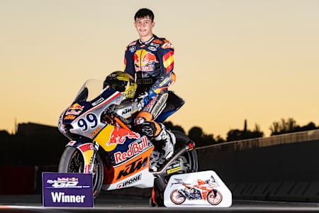 Jose Rueda is crowned Red Bull Rookies Cup champion at the Valencia MotoGP on November 5, 2022. 