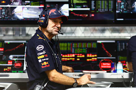 Adrian Newey, the Chief Technical Officer of Red Bull Racing looks on from the pitwall during qualifying ahead of the F1 Grand Prix of Saudi Arabia at the Jeddah Corniche Circuit on March 26, 2022. 