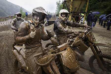 Riders in the mud at the Red Bull Erzbergrodeo.