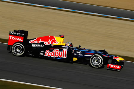 Sebastian Vettel of Germany and Red Bull Racing drives the Red Bull Racing RB8 during Formula One winter testing at the Circuito de Jerez on February 9, 2012 in Jerez de la Frontera, Spain. 