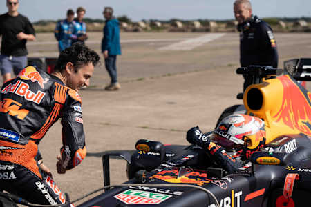 Dani Pedrosa and Liam Lawson seen during the shooting of The Ultimate Race on July 26, 2023 in United Kingdom.
