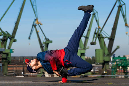 B-Boy Lilou performing during the shooting of the announcement clip of the Red Bull BC One World Final 2021 in Gdansk, Poland, on September 21, 2020
