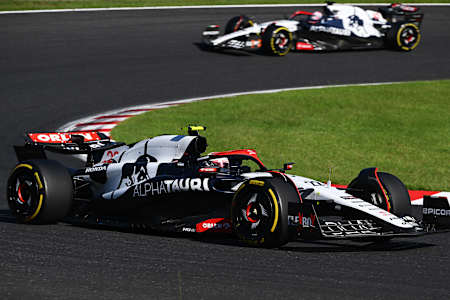 Yuki Tsunoda and Liam Lawson of Scuderia AlphaTauri at the Japanese Grand Prix on September 24, 2023.
