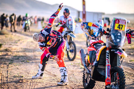 Kevin Benavides (ARG) of Red Bull KTM Factory Team is seen at the start line of stage 03 of Rally Dakar 2024 from Al Duwadimi to Al Salamiya, Saudi Arabia on January 08, 2024.