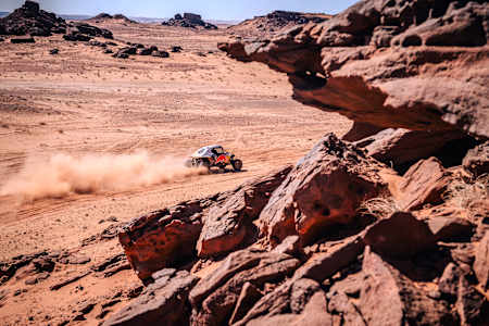 Mitch Guthrie Jr (USA) and Kellon Walch (USA) of Red Bull Off-Road Junior Team USA presented by BFGoodrich race during stage 9 of Rally Dakar 2024 in Al Ula, Saudi Arabia on January 17, 2024