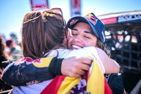 Cristina Gutierrez (ESP) is seen at the finish line of Rally Dakar 2024 in Yambu, Saudi Arabia, on January 19, 2024.