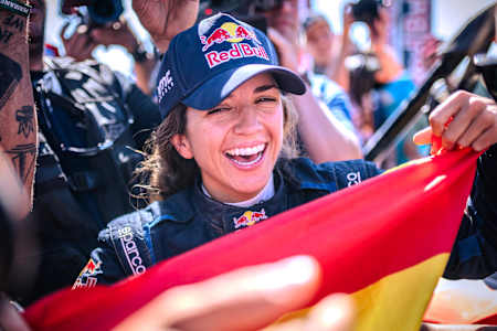 Cristina Gutierrez (ESP) is seen at the finish line of Rally Dakar 2024 in Yambu, Saudi Arabia on January 19, 2024.