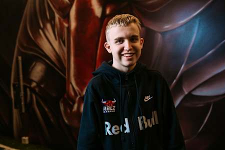 Anders Vejrgang smiling at a RBLZ media day during the 2022-2023 season.