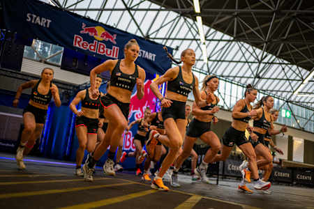 Competitors seen during the Elite 15 at the Hyrox Major in Amsterdam, Netherlands on October 10, 2024. 