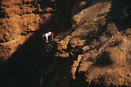 Brandon Semenuk practices at Red Bull Rampage 2024 in Virgin, Utah