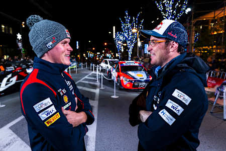 Ott Tänak and Thierry Neuville of team HYUNDAI SHELL MOBIS WORLD RALLY TEAM seen during the World Rally Championship Japan in Toyota city, Japan on 20, November. 2023