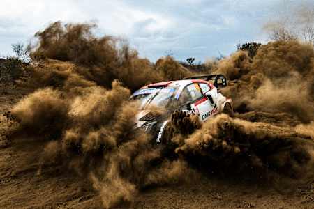 Kalle Rovanperä (FIN) and Jonne Halttunen (FIN) of team Toyota Gazoo Racing World Rally Team perform during the World Rally Championship Kenya 2022 in Naivasha, Kenya on June 24, 2022