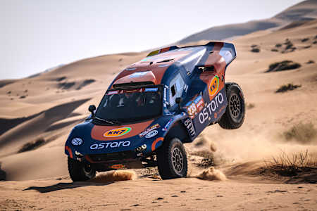 Laia Sanz and Maurizio Gerini race during stage 05 of Rally Dakar 2024 from Al Hofuf to Shubaytah, Saudi Arabia on January 10, 2024.