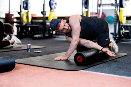 In 2023, Adel 'Big Bird' Anouche stretches on a mat at the APC event in Thalgau, Austria.