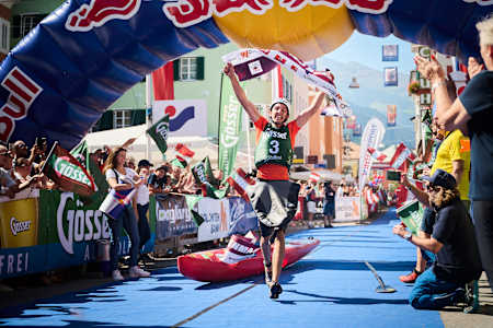 Martin Unterthurner of Team Kolland Topsport Future performs during the Red Bull Dolomitenmann in Lienz, Austria on September 9, 2023.