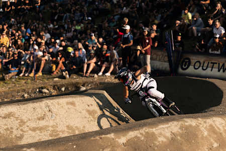 Caroline Buchanan performs at Crankworx Whistler Pump Track in Whistler, Canada on July 27, 2023. 