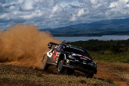 Elfyn Evans (GB) Scott Martin (GB) Of team TOYOTA GAZOO RACING WRT performing in the World Rally Championship Kenya in Naivasha, Kenya.