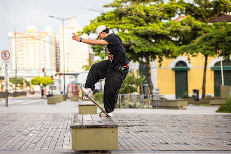 Lucas Rabelo sessioning benches in Florianopolis, Santa Catarina , Brazil 10th January, 2024.