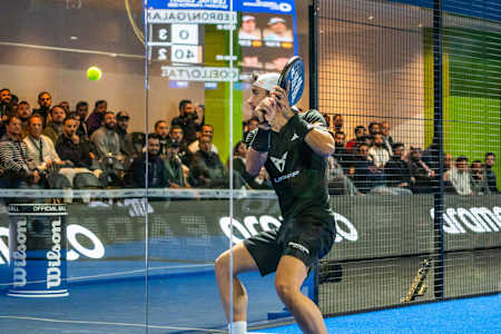 All eyes on Alejandro Galán at the Premier Padel Men's Final in Riyadh, Saudi Arabia. 