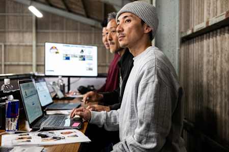 Event judges watch skateboard action during the Red Bull Boarding Pass in Aichi, Japan on February 24, 2024.