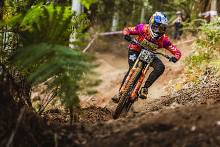 Laurie Greenland participates at Red Bull Hardline in Maydena Bike Park, Australia on February 24, 2024.