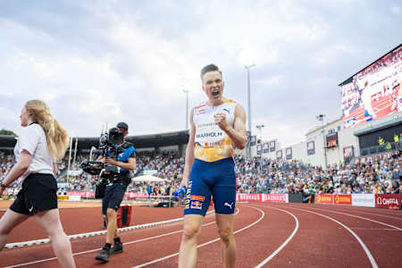 Карстен Вархольм святкує під час Bislett Games в Осло, Норвегія, 15 червня 2023 року.