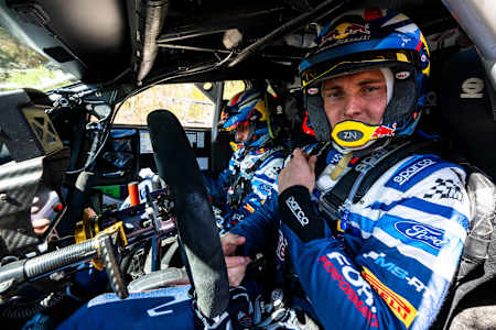 Adrien Fourmaux (FRA) and Alexandre Coria (FRA) Of team M-SPORT FORD WORLD RALLY TEAM are seen racing during World Rally Championship Portugal in Porto, Portugal on May 9, 2024 