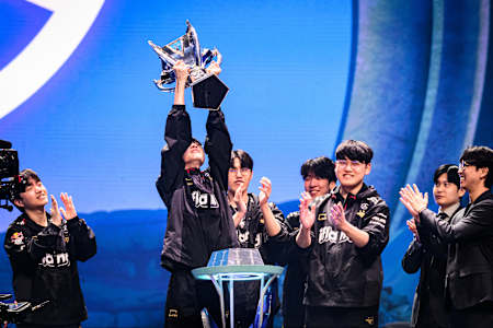 Event winner, T1 are seen at League of Legends World Championship in Seoul, South Korea on November 19, 2023.