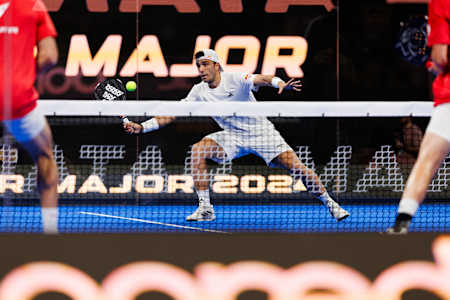 Chingotto/Galan in action at the Lotto Brussels Premier Padel P2 presented by Belfius in Brussels, Belgium on April 28th, 2024.