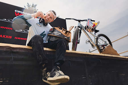 David Godziek poses at Red Bull Joyride in Whistler, BC, Canada, on July 27, 2024.