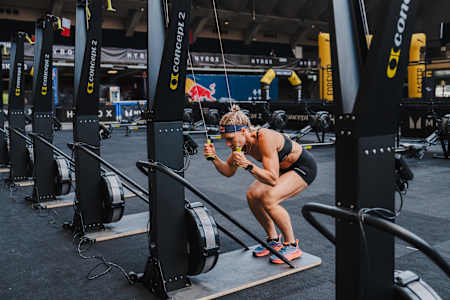 Ida Mathilde Steensgaard em ação no Campeonato do Mundo de HYROX em Nice, França, a 7 de junho de 2024. 