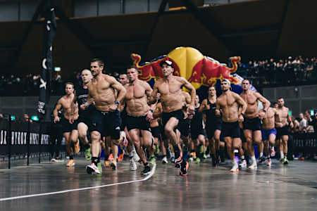 Men's Pro competitors take off at Hyrox's Sydney event on July 27, 2024.