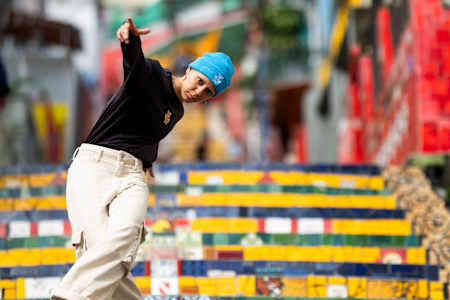 B-Girl Maia poses at Escadaria Selaron in Rio de Janeiro before the Red Bull BC One World Final 2024