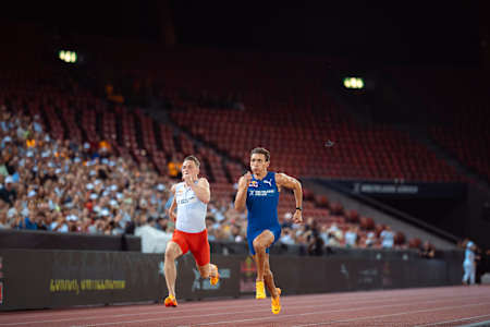 In 2024, Mondo and Karsten sprint at the Karsten vs Mondo athletics event in Zurich, Switzerland.