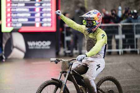 Loic Bruni performs at UCI DH World Cup in Loudenvielle, France on September 8, 2024. 