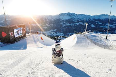 In 2025, Maddie Mastro at Laax Open snowboarding event, Switzerland.