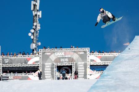 In 2025, Mitsuki Ono soars through the air at Laax Open snowboarding event in Switzerland