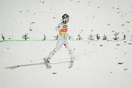 Daniel Tschofenig skiing at Bischofshofen in 2024 Four Hills event.