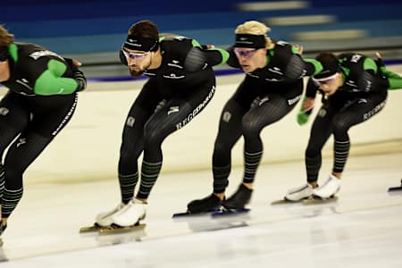 On 11 July 2025 in Heerenveen, speed skater Kjeld Nuis trains with team-mates.