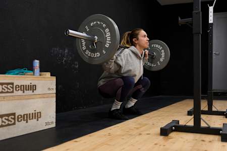 11 October 2025 Eva Adamczyk trains intensively with squats and dumbbells in Saas Fee, Switzerland.