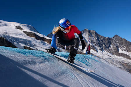Eva Adamczyková takes to the slopes in Saas Fee, Switzerland, on October 12, 2025.