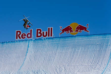 In 2025, Jesper Tjäder wows the crowd with an epic trick above the Red Bull sign during the Laax Open freestyle event in Laax, Switzerland.